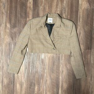 Zara Cropped Plaid Blazer
